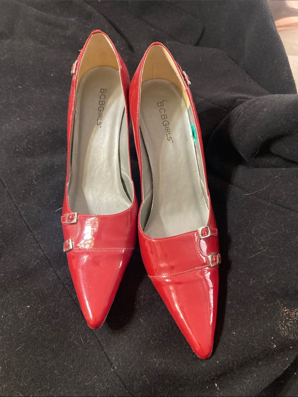 BCBGirls Red Patent Pointed-Toe Buckle Heels
